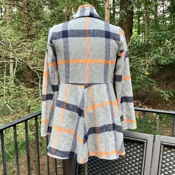 Favlux Fashion gray blue plaid cardigan with pockets. sz. S - Picture 4 of 7